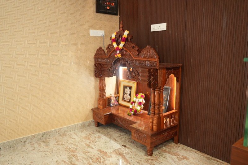 Lobby shrine with garlands